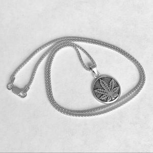 Sterling Silver Cannabis Marijuana Necklace